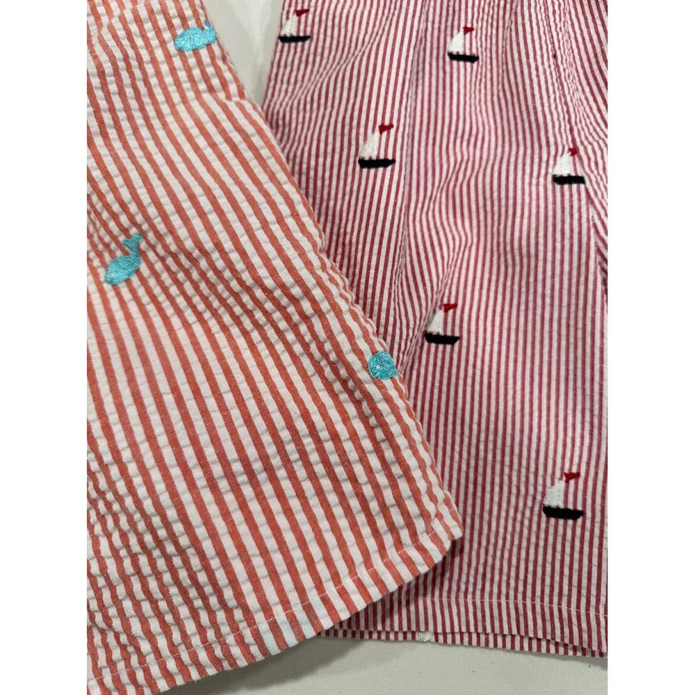 Kelly's Kids Boys Seersucker Shorts Bundle‎ Red White Stripe Whale Sailboat 5-6